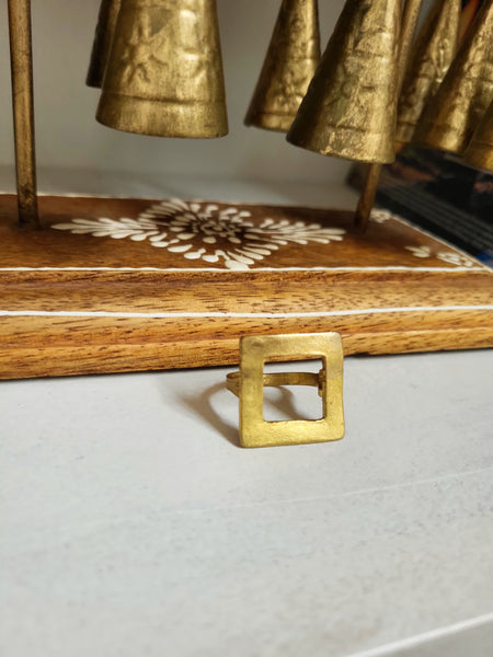 Squared Brass Ring -  Moon Goddess
