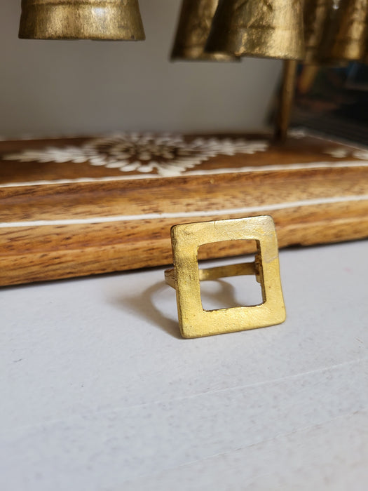 Squared Brass Ring -  Moon Goddess