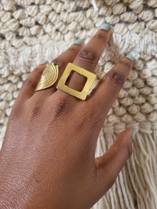 Squared Brass Ring -  Moon Goddess