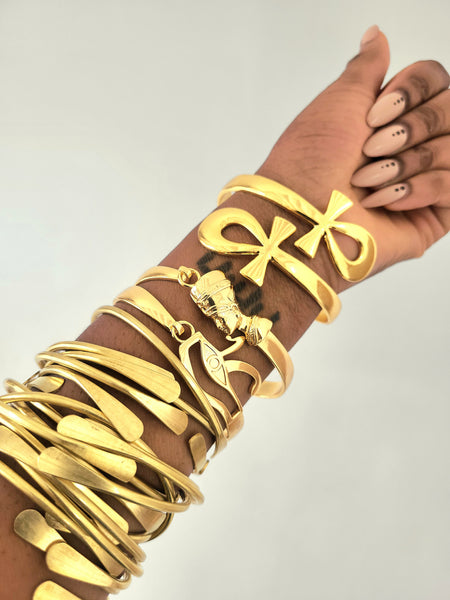 Egyptian brass bangles handcrafted spiritual jewelry set by Moon Goddess