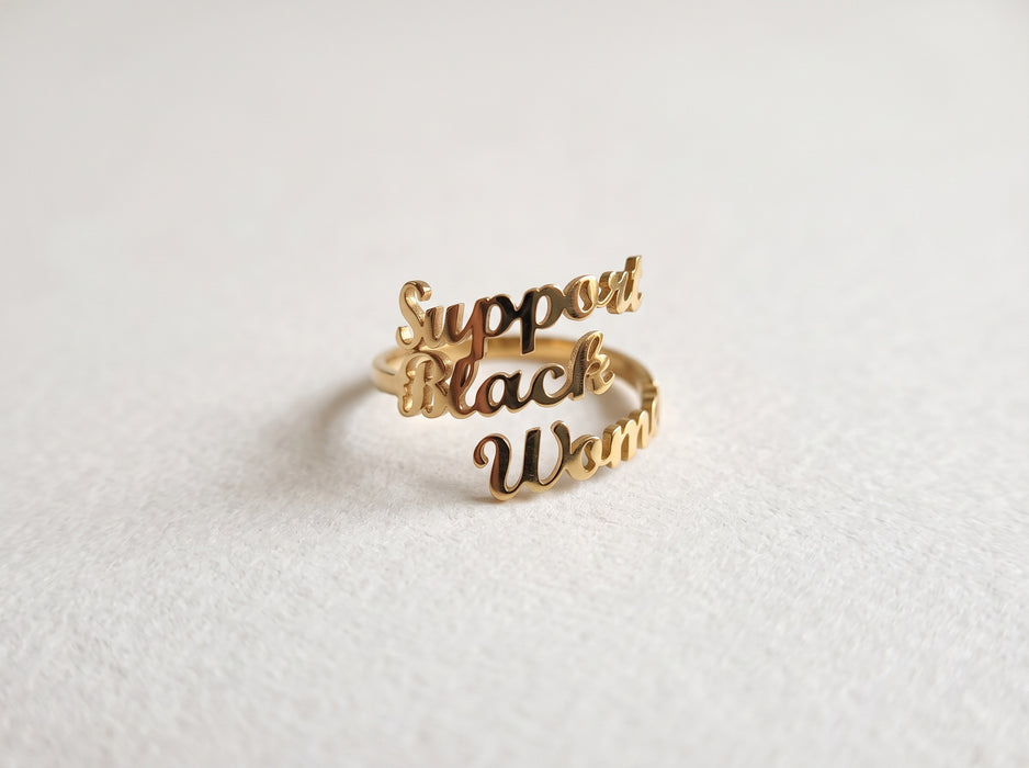 Support Black Women 18K Gold Plated Ring