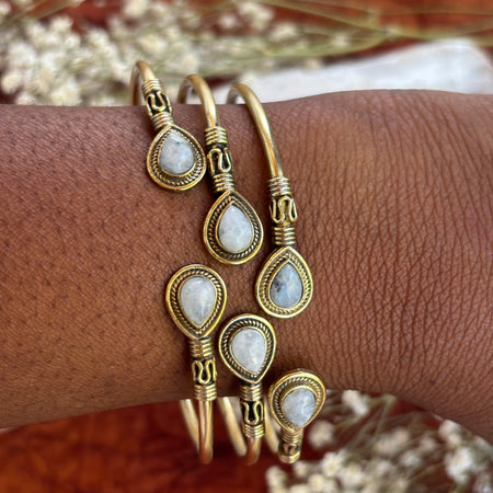 A close up on moonstone bangles 