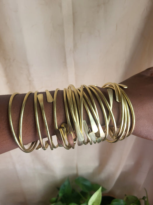 Raw Brass Coil Bangles -  Moon Goddess