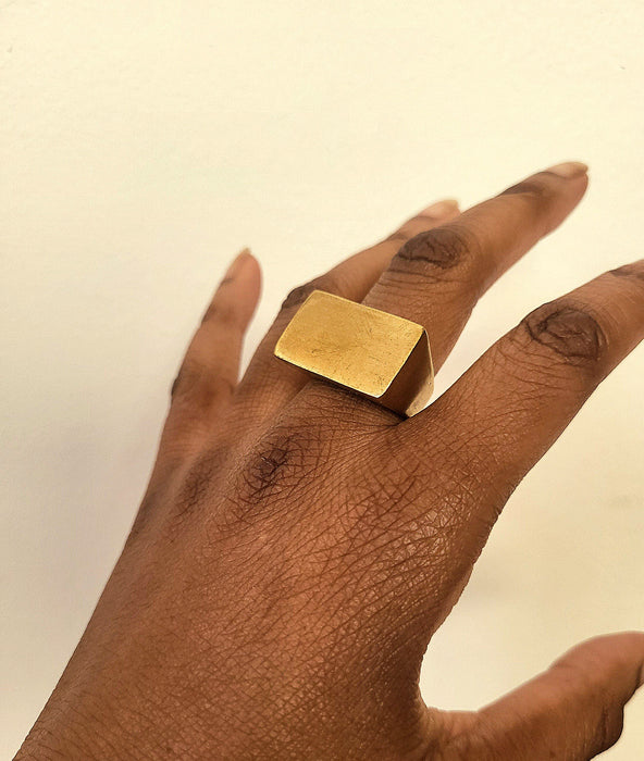 Aja African Geometric Brass Statement Ring