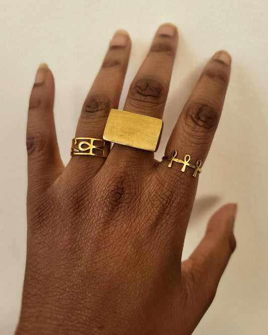 Aja African Geometric Brass Statement Ring