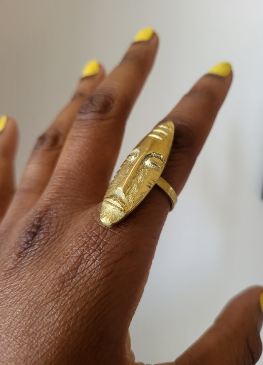 African Fang Mask Brass Ring