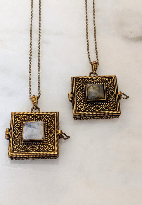Moonstone Brass Keepsake Locket